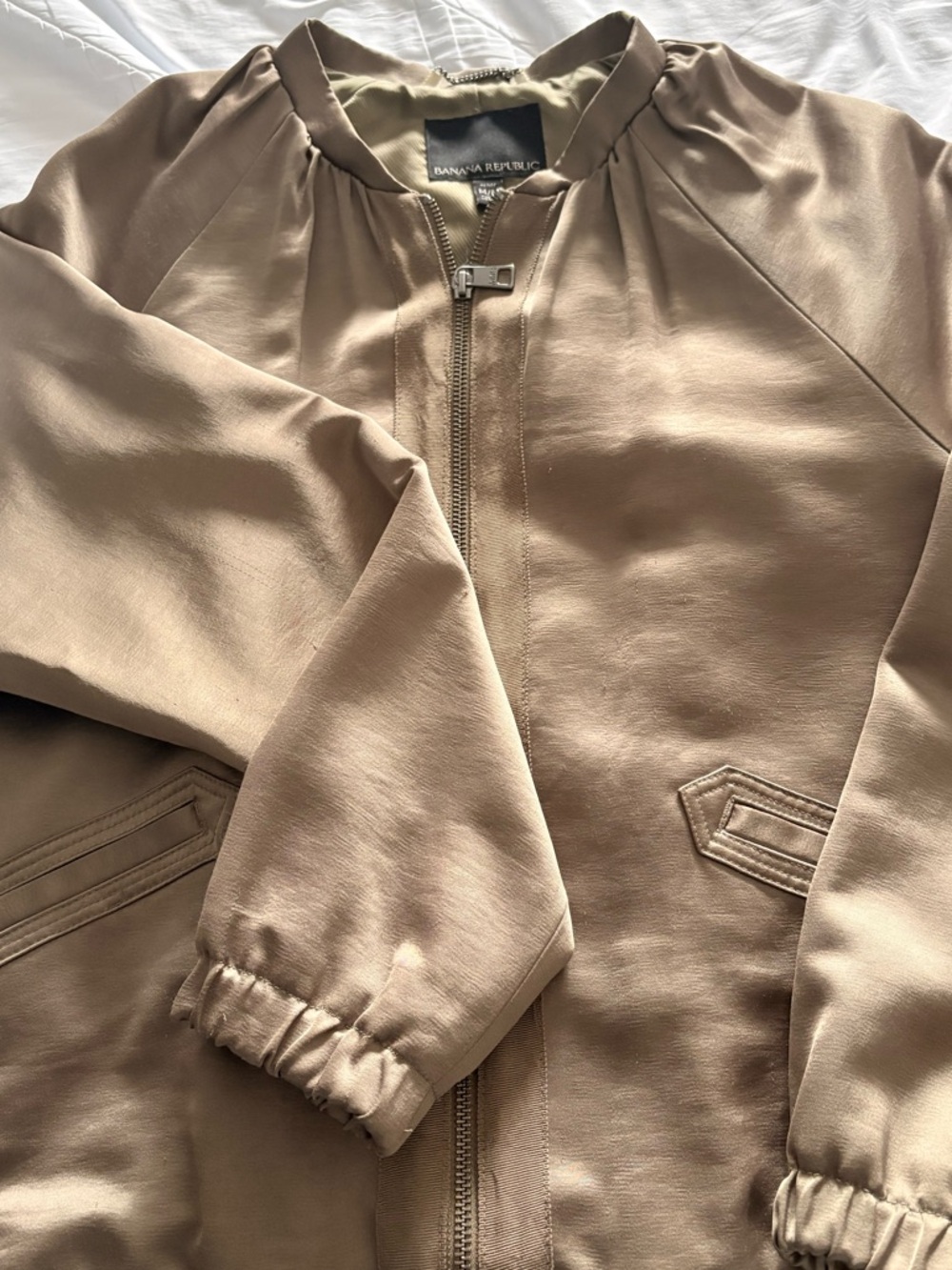 Banana Republic Kaki Satin Bomber Style Jacket